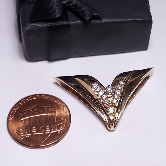 Vintage Custom .40ctw Natural SI2 GH Diamond "V" 10Kt Yellow Gold Enhancer#23330 - Picture 4 of 8